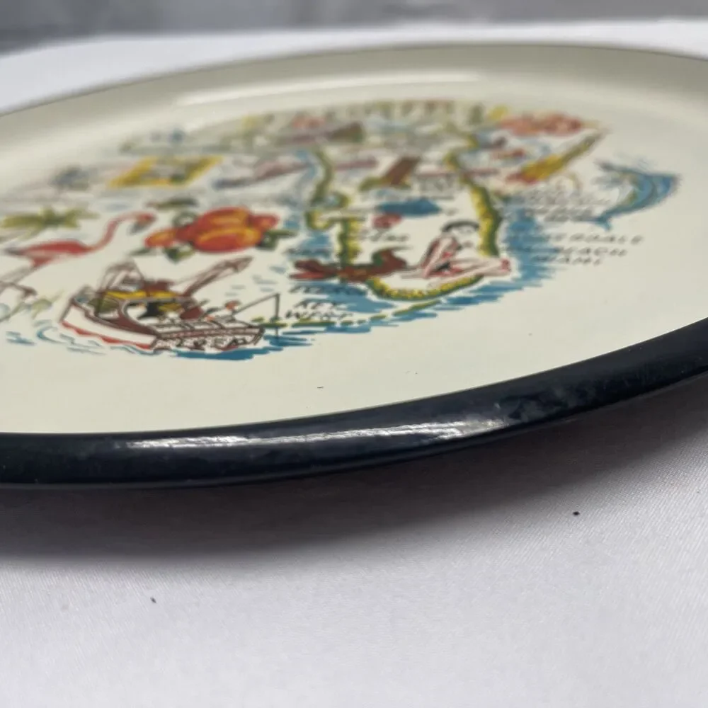 Large Hard Plastic Souvenir Florida Tray Map State Tourist 13